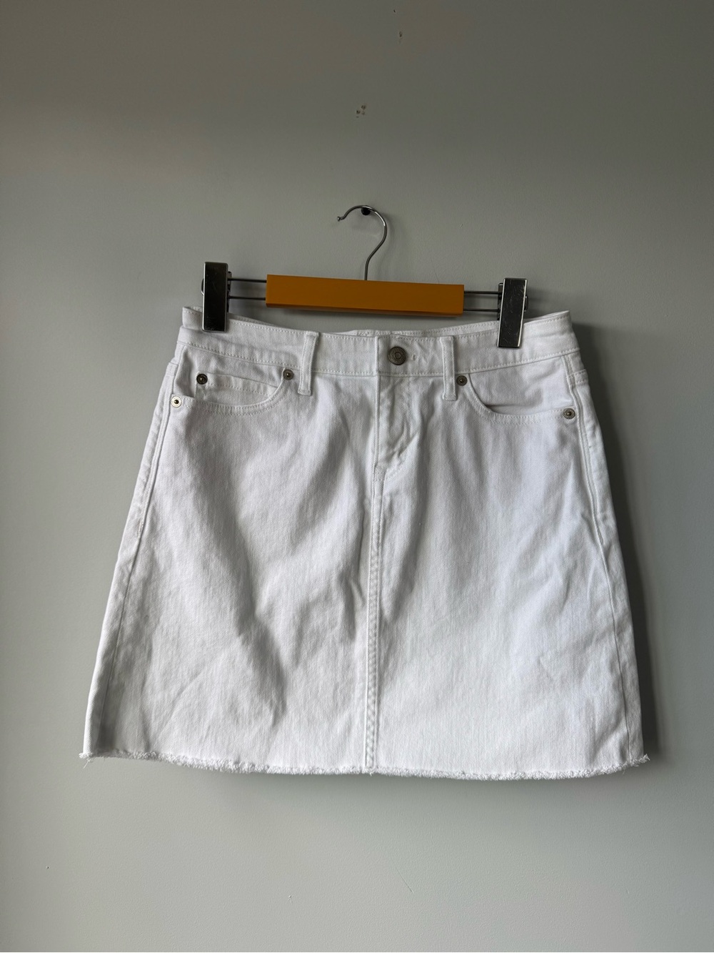 (2) White Denim Mini Skirt